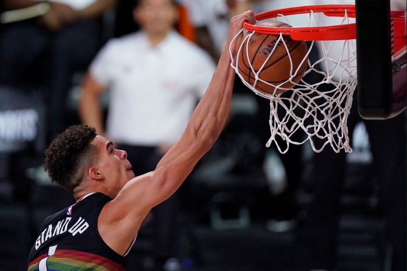 金塊新秀Michael Porter Jr.上演勁爆灌籃。 圖：美聯社／達志影像