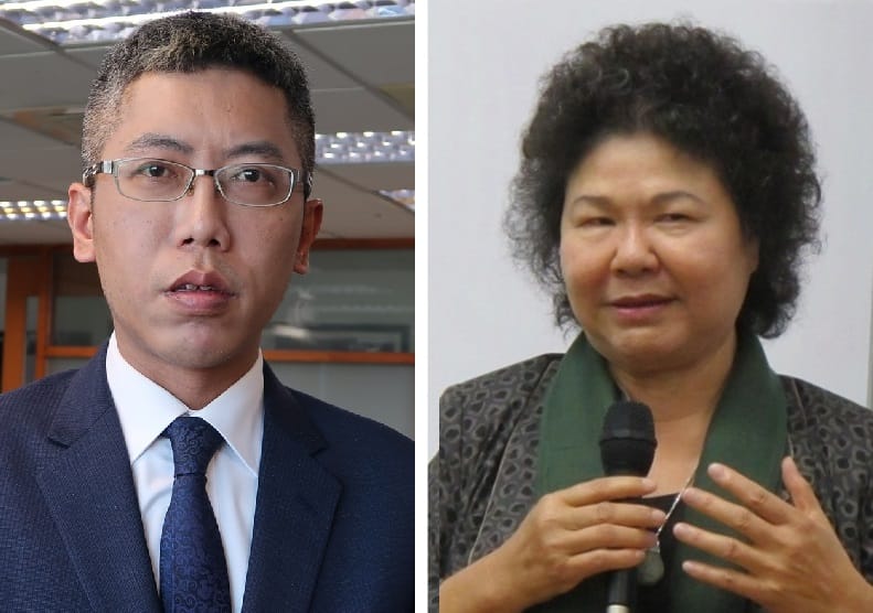 總統府前發言人丁允恭（左）與高雄前市長陳菊（右）。 圖：新頭殼合成