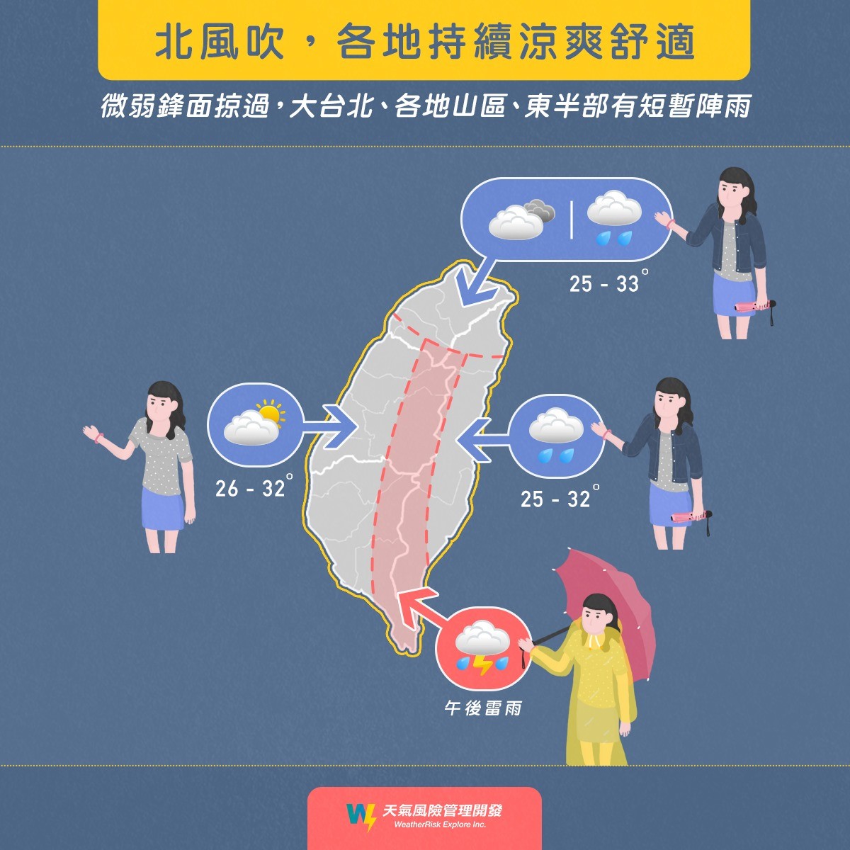 週末全台各地氣溫。 圖：翻攝天氣風險臉書粉絲專頁