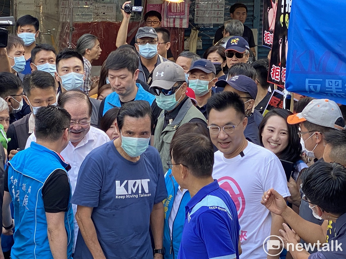 國民黨主席江啟臣、前總統馬英九今出席國民黨發動連署反瘦肉精美豬進口公投。 圖：周煊惠 ／攝