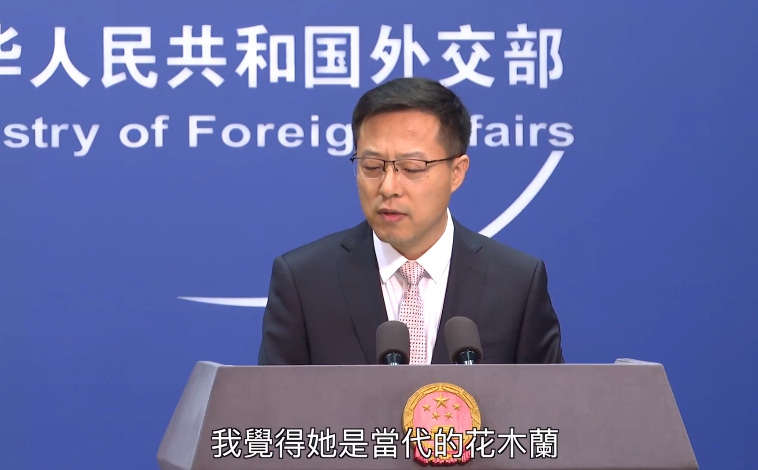 中國外交部發言人趙立堅表示，劉亦菲先前的撐港警言論是「好樣的」。 圖：翻攝自 新華香港 臉書