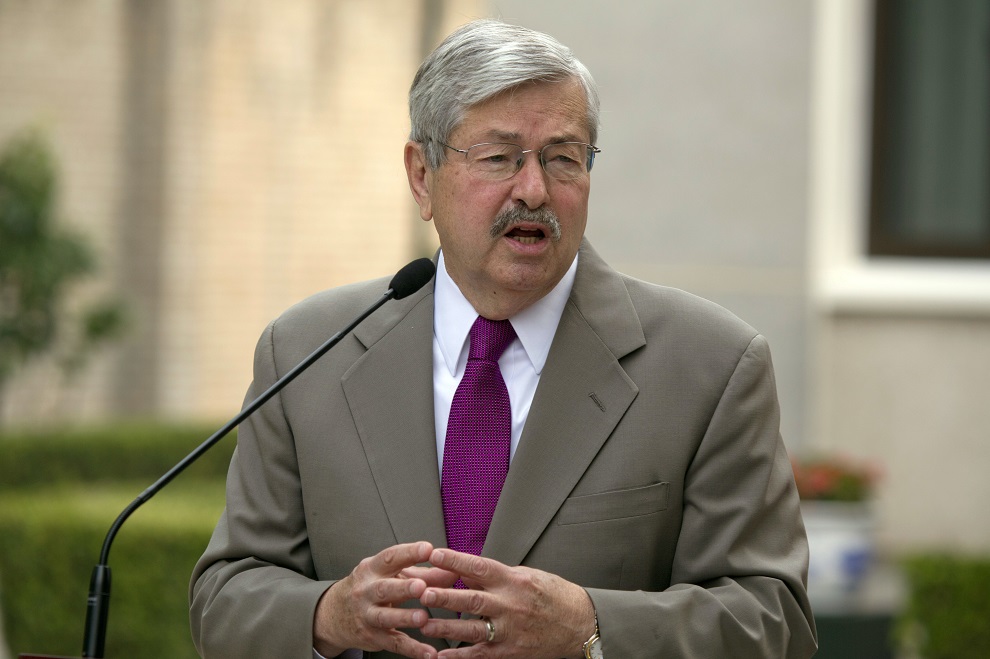 美國駐北京大使布蘭斯塔德（Terry Branstad）將於10月初離任返美。 圖：達志影像/美聯社