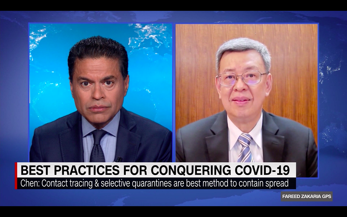 前副總統陳建仁接受美國《CNN》電視訪問。 圖：擷取自《CNN》