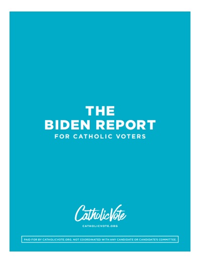 CatholicVote稍早發表一份厚達93頁的《給天主教選民的拜登報告書》，說他的從政紀錄充滿討好、投降與敵對。 圖：CatholicVote官網