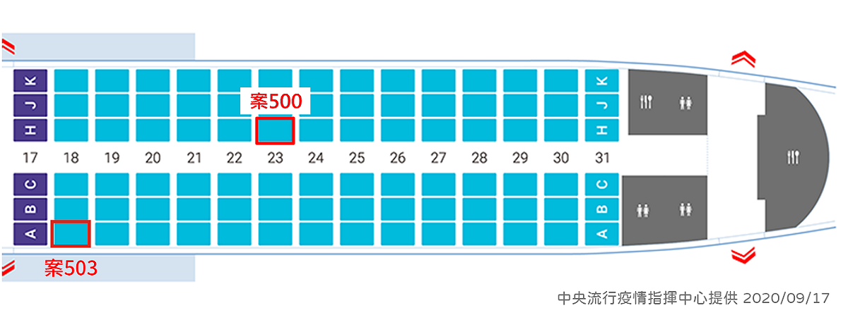 案500，案503班機座位 圖：中央流行疫情指揮中心/提供