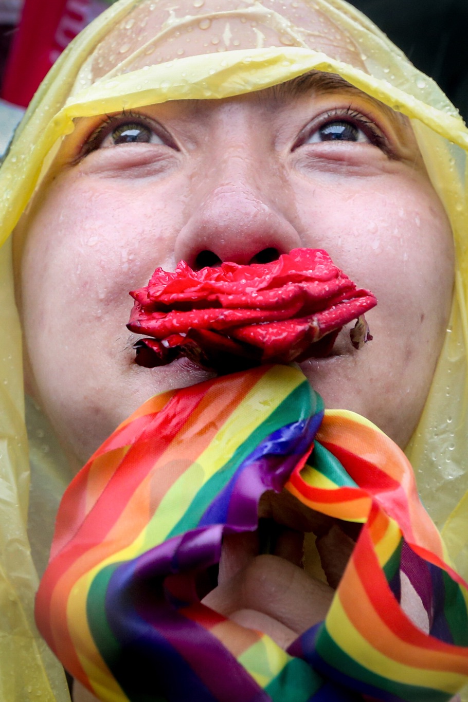 一般新聞類第三名：葉信菉／聯合報—立法院三讀通過同婚專法，成為亞洲第一個通過同婚法的國家，到了下午雨過天晴後場外支持者情緒更加激動，待立法院院長蘇嘉全三讀通過同婚法後敲下議事槌，場外歡聲雷動，同志與支持者們相擁而泣。 圖：台灣新聞攝影協會/提供