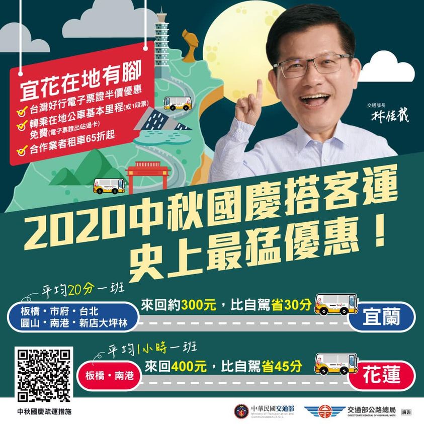 交通部為防連假塞車，祭出史上最強優惠。 圖：翻攝自林佳龍臉書