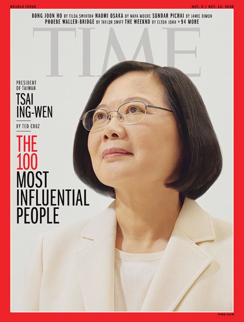《時代》雜誌22日公布「編輯評選」的年度百大最具影響力人物，總統蔡英文入選。 圖：取自時代雜誌網頁