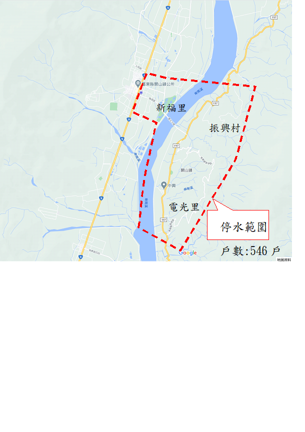 台東縣停水範圍。 圖：經濟部自來水公司／提供
