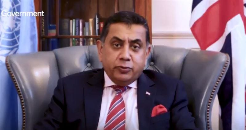 英國外交國務大臣塔里克·艾哈邁德（Tariq Ahmad）25日在聯合國人權理事會痛批中國侵犯人權。 圖：翻攝自Tariq Ahmad推特