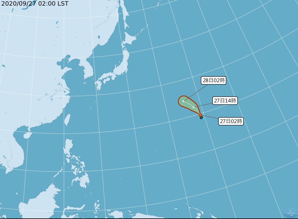威克島西方海面熱帶性低氣壓，最快可能今天成颱。 圖/氣象局