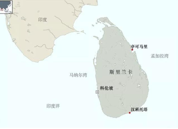 印度與斯里蘭卡戰略位置圖。 圖 : 翻攝自每日頭條