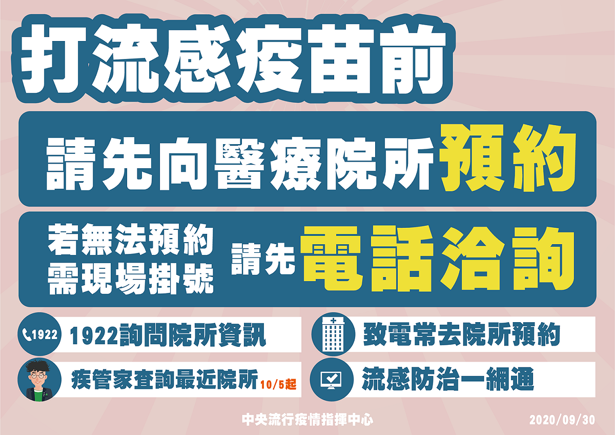 今年打流感疫苗人數恐激增，事前先向醫療院所預約較好 圖：疫情指揮中心/提供