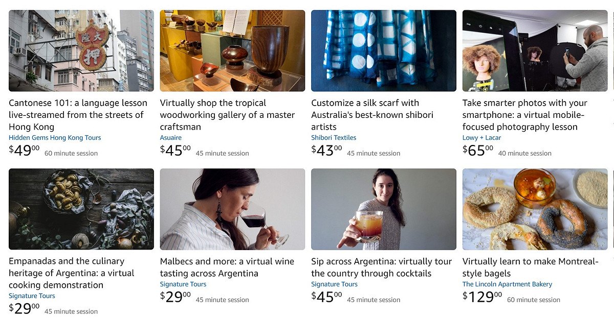 亞馬遜虛擬體驗平台「Amazon Explore」上有各種付費體驗活動。 圖：取自官網
