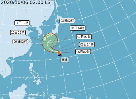 輕颱昌鴻6日2時的中心位置在北緯 23.3 度，東經 139.1 度，以每小時9公里速度，向西北進行。 圖：中央氣象局/提供