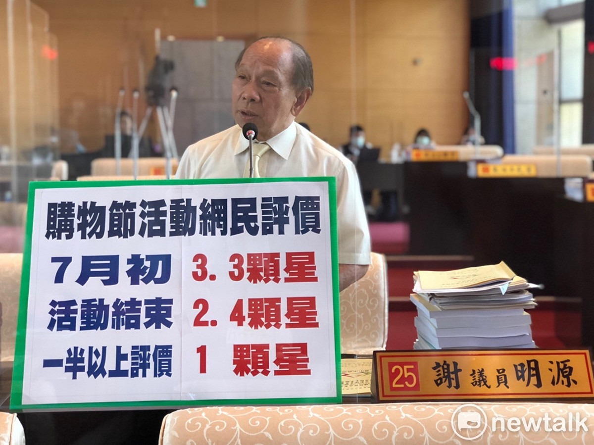 市議員謝明源表示，「台中購物節App」系統一再出現問題。 唐復年/攝
