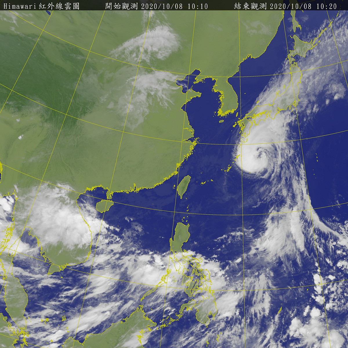 從衛星雲圖上來看，可見台灣西北方海面上的中颱昌鴻往日本方向前進，對台灣並未有影響。 圖：中央氣象局/提供