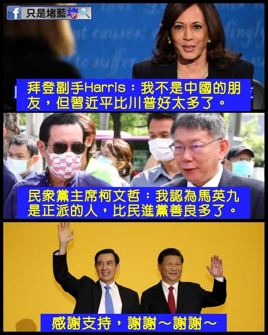 賀錦麗與柯文哲的發言都被認為親中，引發熱議。 圖：翻攝自只是堵藍