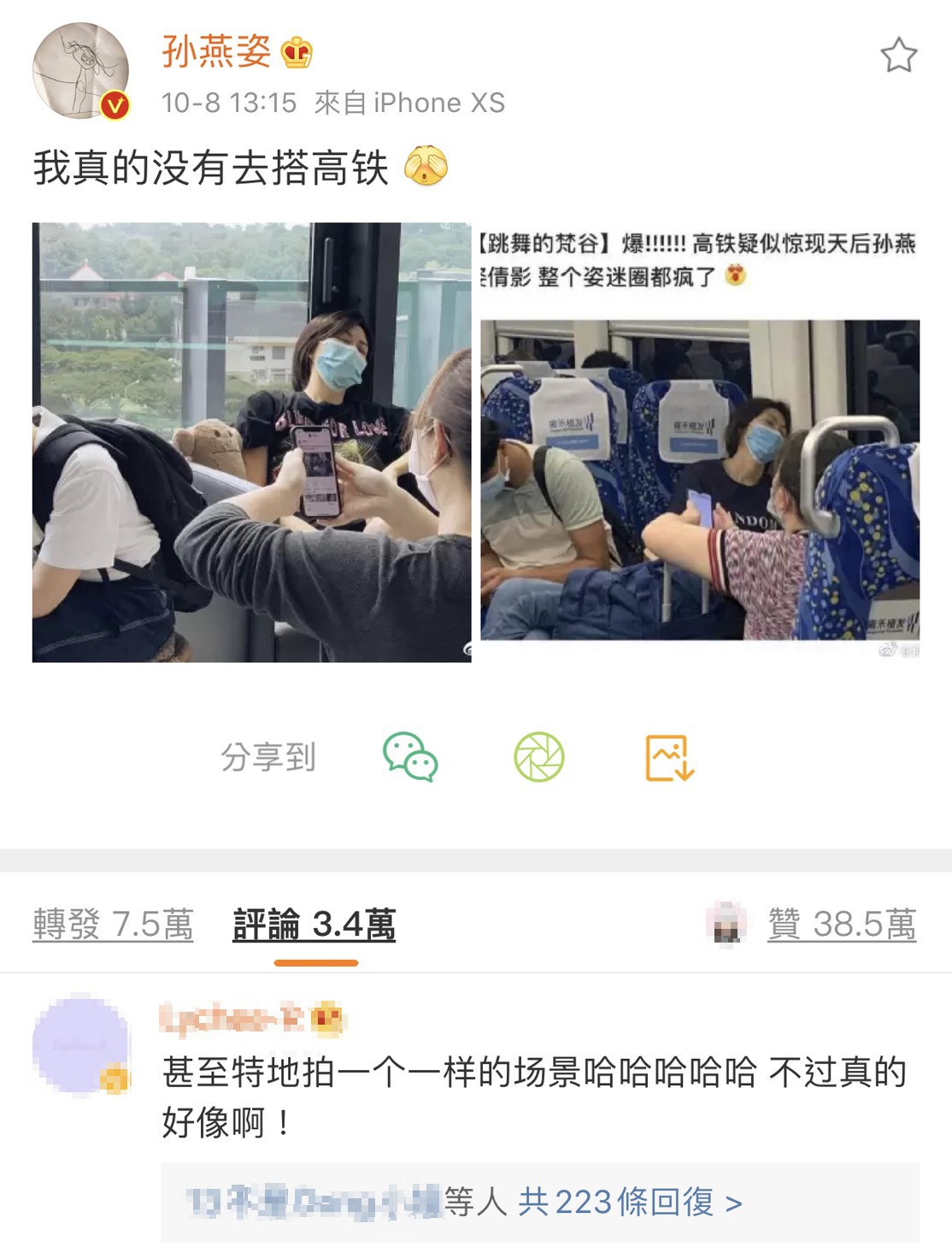 孫燕姿全文。 圖：翻攝微博