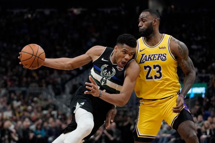 湖人LeBron James和公鹿Giannis Antetokounmpo。 圖／美聯社／達志影像