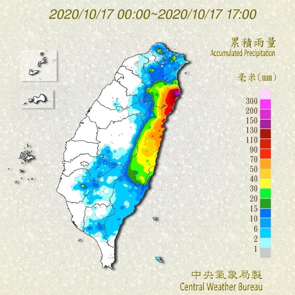 從氣象局雨量累積圖上來看，從昨天開始降雨區就已經從北部、東北部地區向外擴散降雨範圍。 圖：中央氣象局/提供