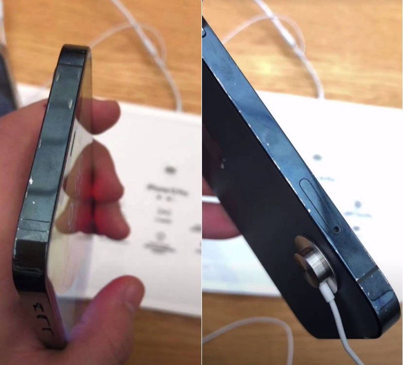 有中國微博主發現，實體店的iPhone 12展示機，在不到一周的時間，就出現邊框「掉漆」的情況 圖:翻攝自烈楓微博