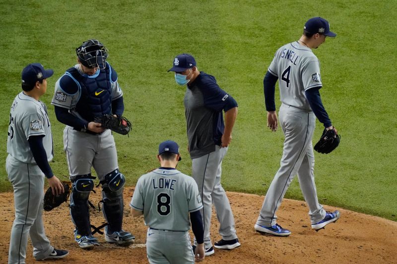 光芒王牌Blake Snell，被提前換下場引發爭議。 圖／美聯社／達志影像