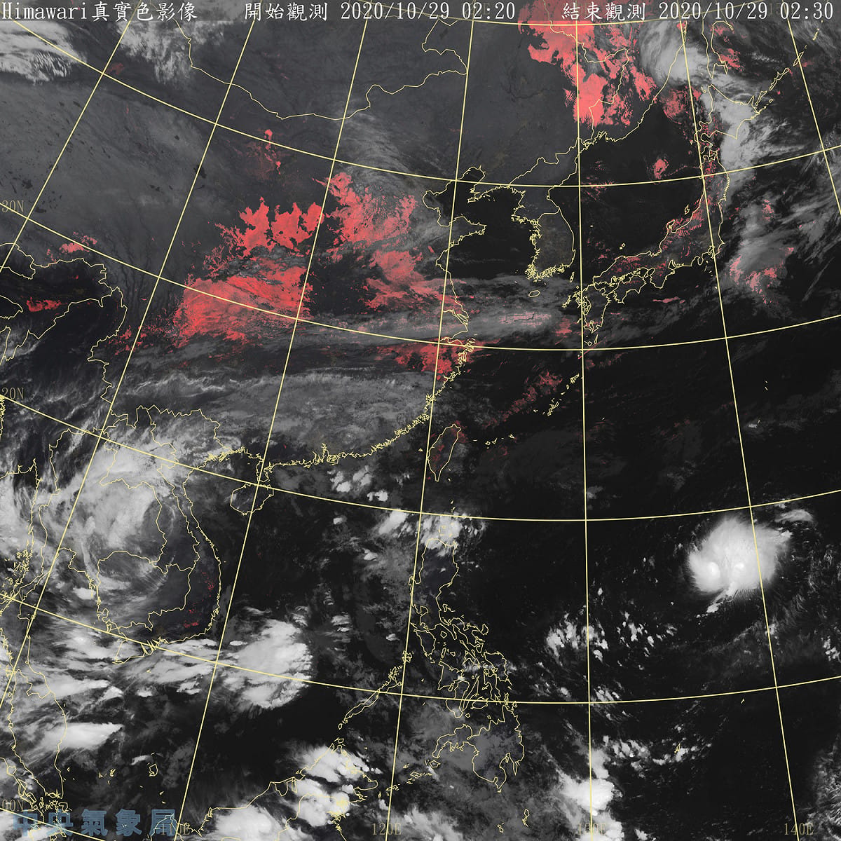 氣象局指出，東北風增強，北台灣雲量開始增多、降雨機率提升，第19號颱風「天鵝」也即將生成。 圖：中央氣象局/提供