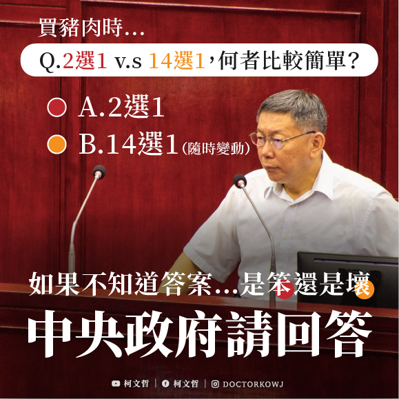 台北市長柯文哲再度於臉書發文質問中央政府。 圖：翻攝柯文哲臉書