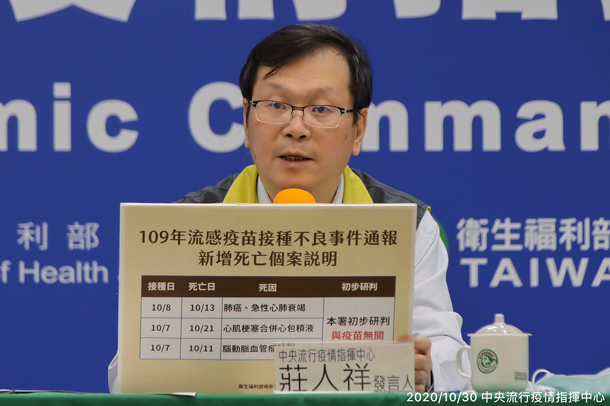 莊人祥說明疫苗不良反應死亡個案。 圖：中央流行疫情指揮中心提供