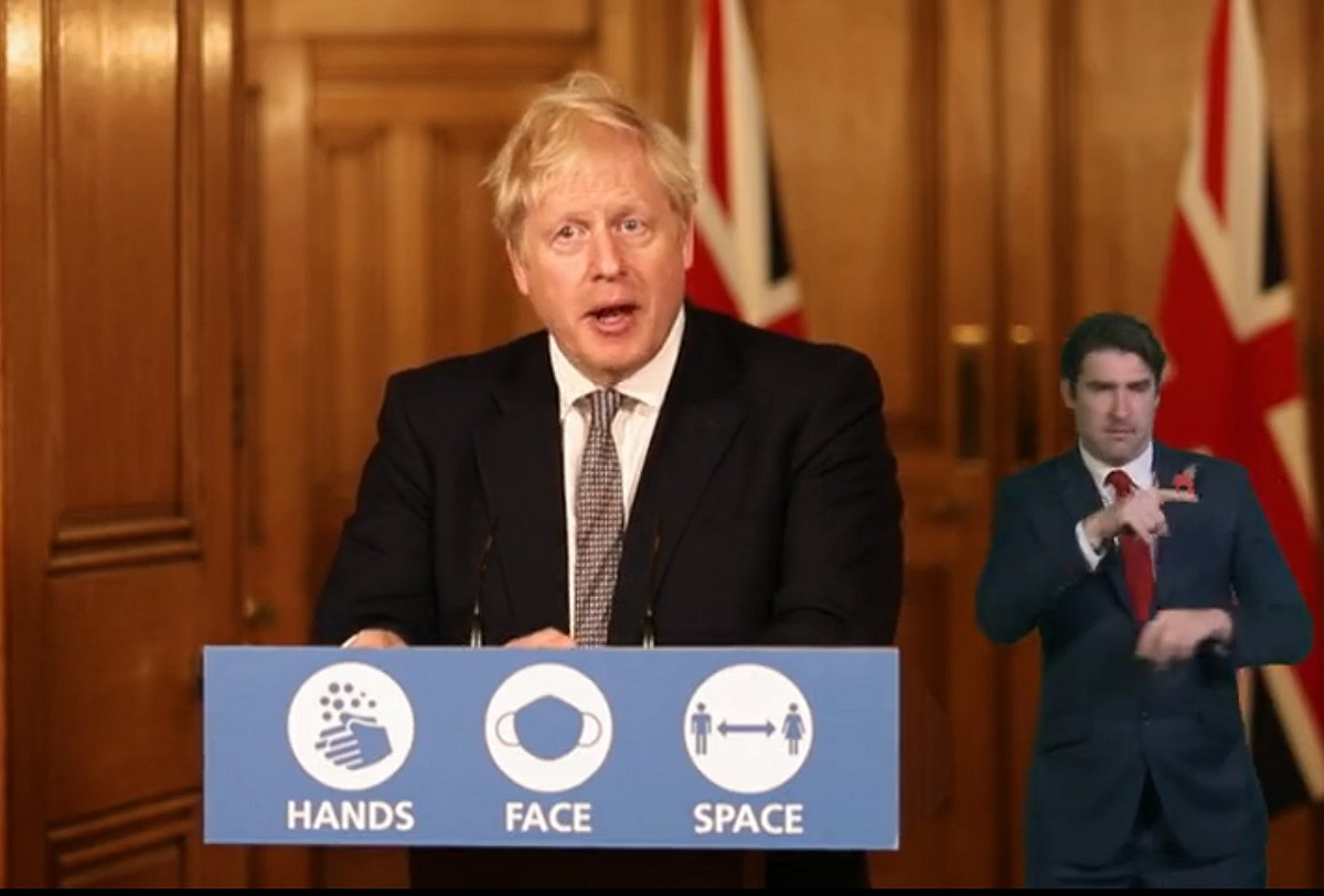 英國首相強生（Boris Johnson）。 圖/截取自強生直播影片