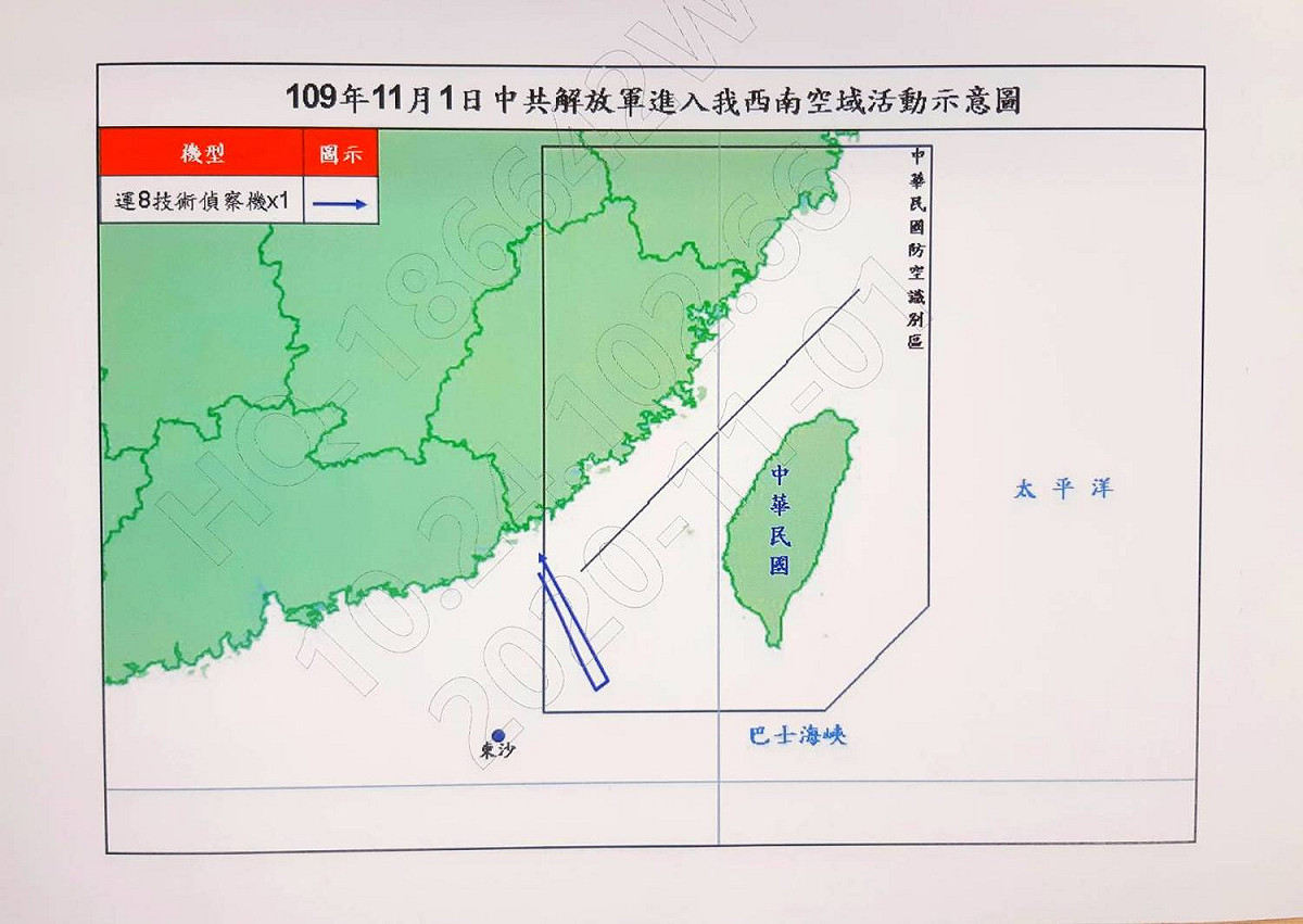 今中共解放軍進入我西南空域活動示意圖。 圖：國防部提供
