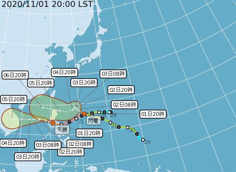 氣象局預測中颱天鵝路徑，以及曝光輕颱閃電未來將會在海上滯留2天打轉的詭異路徑。 圖：中央氣象局/提供