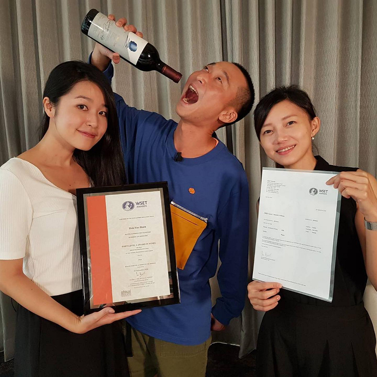 浩子考取「一級國際品酒師證照」。 圖：翻攝自浩角翔起笑一個官方粉絲專頁臉書