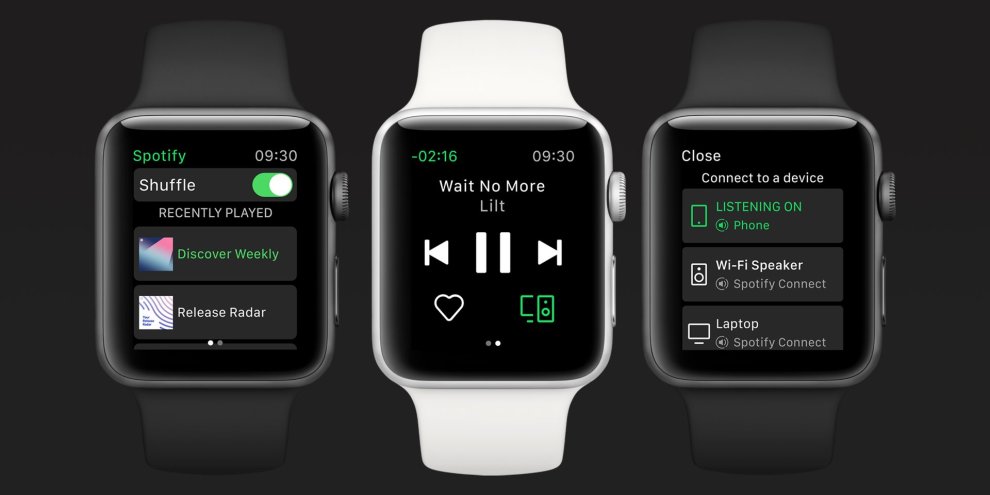 Spotify開放直接在Apple Watch播放音樂，不需連結手機。 圖：翻攝自Spotify