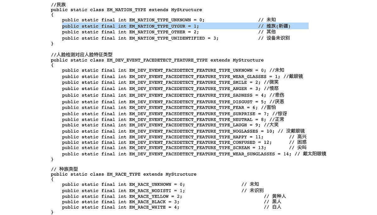 IPVM在中國的大華科技產品的網站發現可以監控維吾爾族的相關訊息代碼（藍色區塊），但目前已經火速被大華科技刪除。 圖：翻攝自IPVM