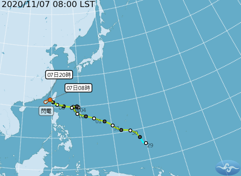 輕颱閃電逐漸遠離台灣，強度也在減弱中。 圖：中央氣象局/提供