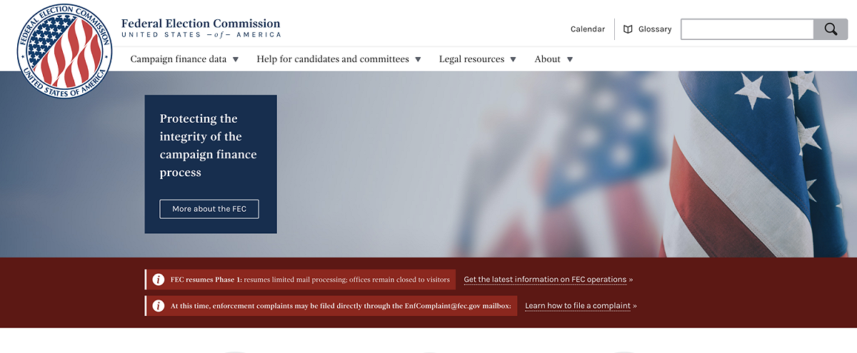 美國的聯邦選舉委員會（Federal Election Commission）僅負責監督競選資金，並不負責監查其他選務作業。 圖：翻攝自fec.gov