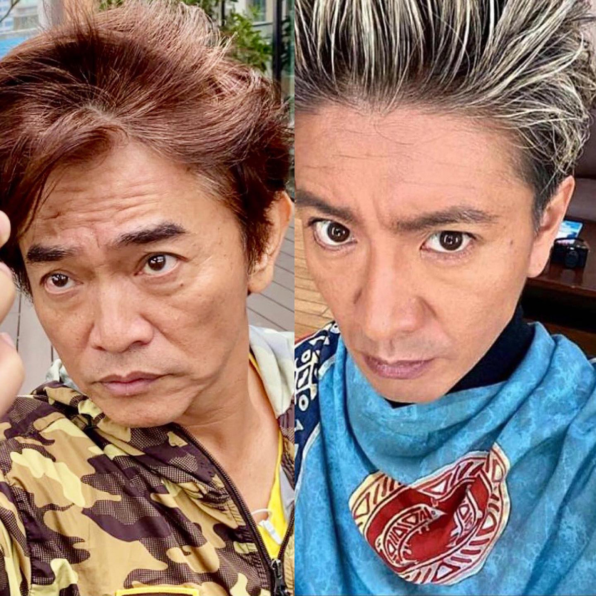 吳宗憲(左)今天忍不住將自己與木村拓哉的照片合併，他放在臉書問大家，有像嗎？ 圖：翻攝臉書粉絲專頁