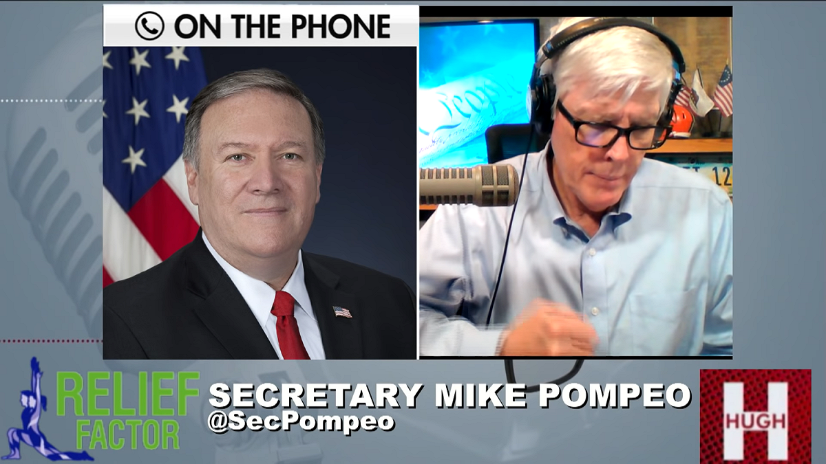 蓬佩奧（Mike Pompeo）於美東時間12日時接受電台節目修伊特秀（Hugh Hewitt Show）訪問，訪談討論到台灣和中國的問題，蓬佩奧公開表示，「台灣並非中國的一部份」。 圖：翻攝自 Hugh Hewitt Youtube