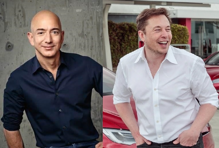 亞馬遜指控SpaceX忽視監管規定，將未授權的設備發射到外太空。圖為亞馬遜創辦人貝佐斯（圖左）與SpaceX創辦人馬斯克（圖右）。 圖：新頭殼合成