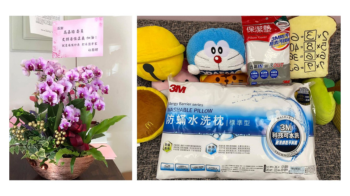 高嘉瑜貼出粉絲送的禮物與花籃，疑似回應雞排妹的打壓。 圖：翻攝自高嘉瑜臉書