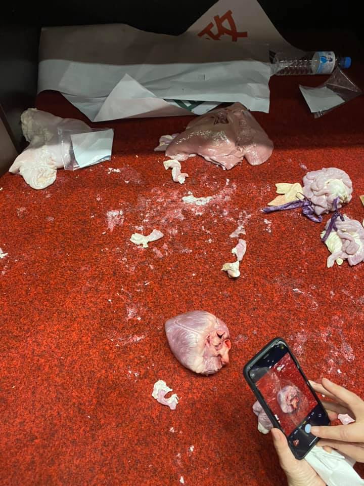 林俊憲說，「看到丟在地上的豬心實在覺得可惜，國民黨為何要浪費食物？拿來台南做美食不是很好嗎？」 圖：翻攝林俊憲臉書