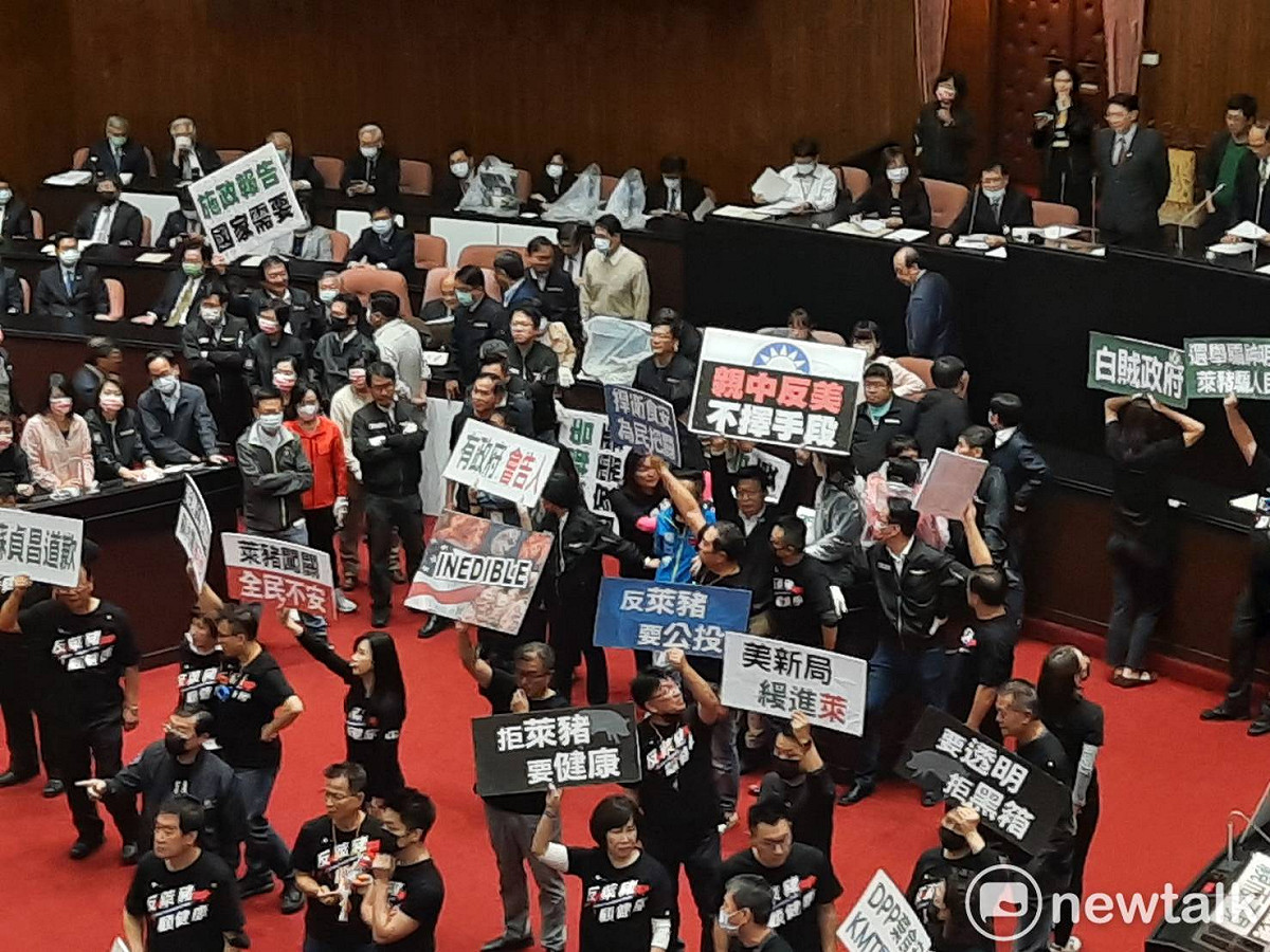 不滿政府開放萊豬進口，國民黨屢次於院會中抗議。 圖：陳佩君／攝（資料照）