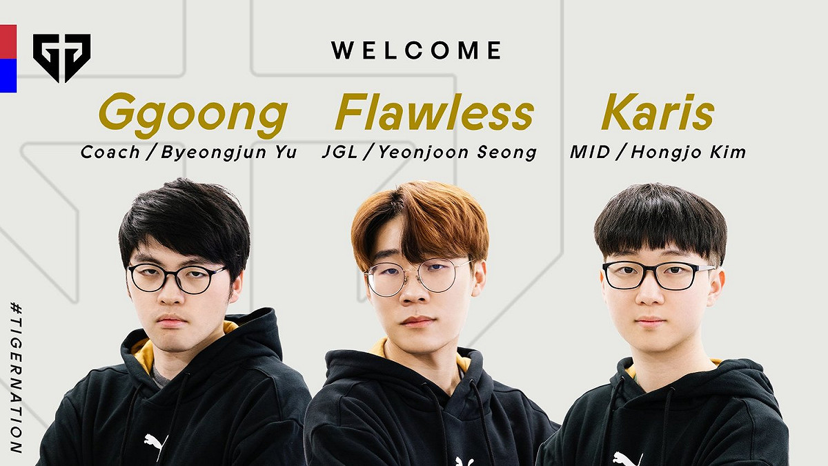 《英雄聯盟》韓國戰隊 GEN 全新成員：教練 Ggoong、打野 Flawless、中路 Karis 圖：翻攝自 GEN 官方推特