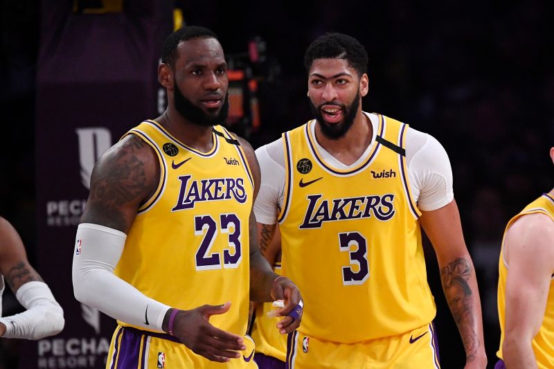 湖人雙星「詹皇」LeBron James(左)、「一眉哥」Anthony Davis。 圖／美聯社／達志影像