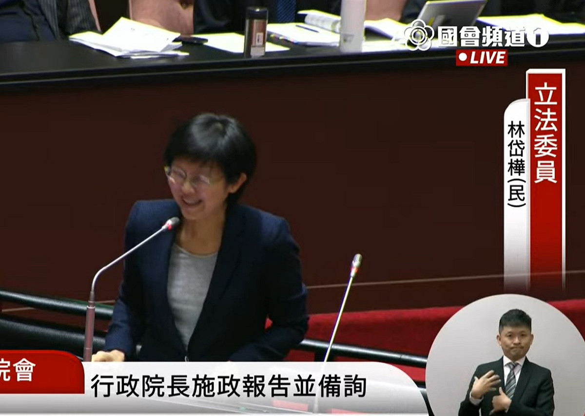 民進黨立委林岱樺質詢行政院長蘇貞昌。 圖：擷取自國會頻道