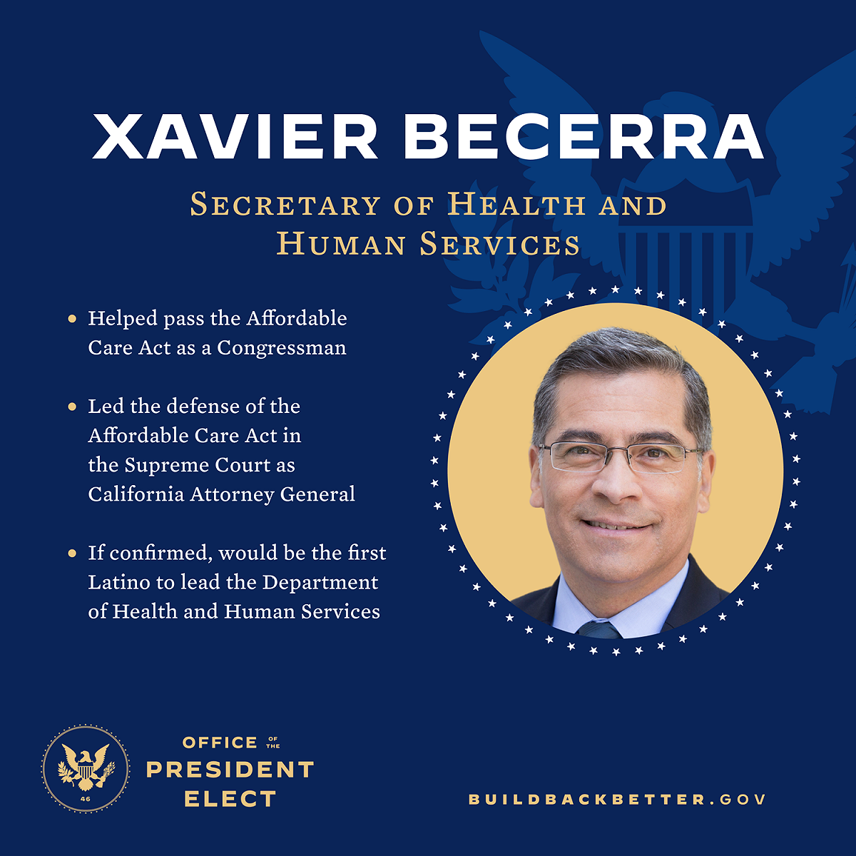 貝塞拉獲提名出任衛生部長。 圖：翻攝Xavier Becerra臉書