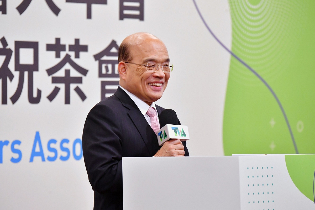 行政院長蘇貞昌今（9）天下午出席台灣觀光協會捐贈人年會暨64週年慶祝茶會。 圖：行政院擔供