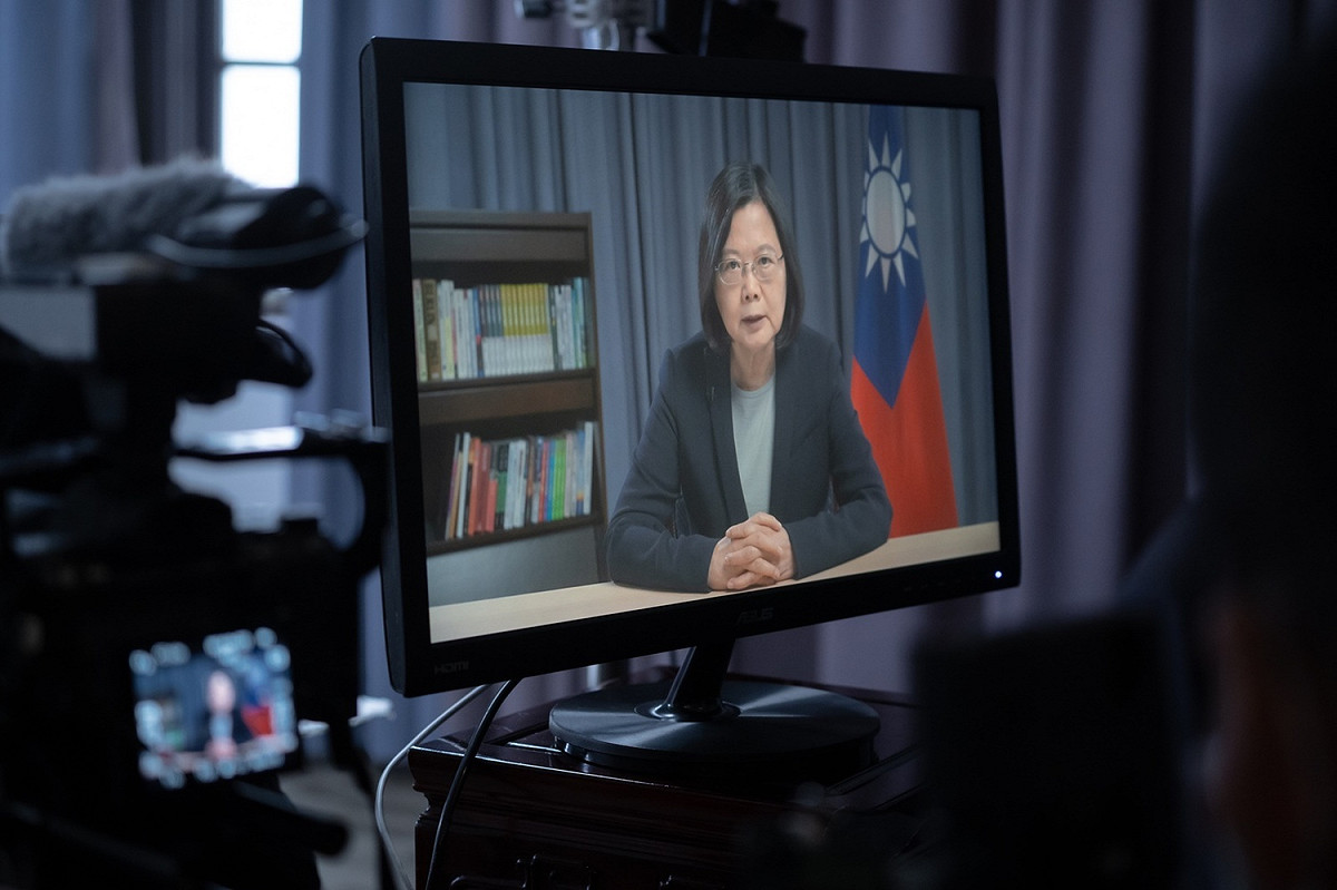 總統蔡英文10日以錄影方式向哈得遜研究所發表演說 圖：總統府提供
